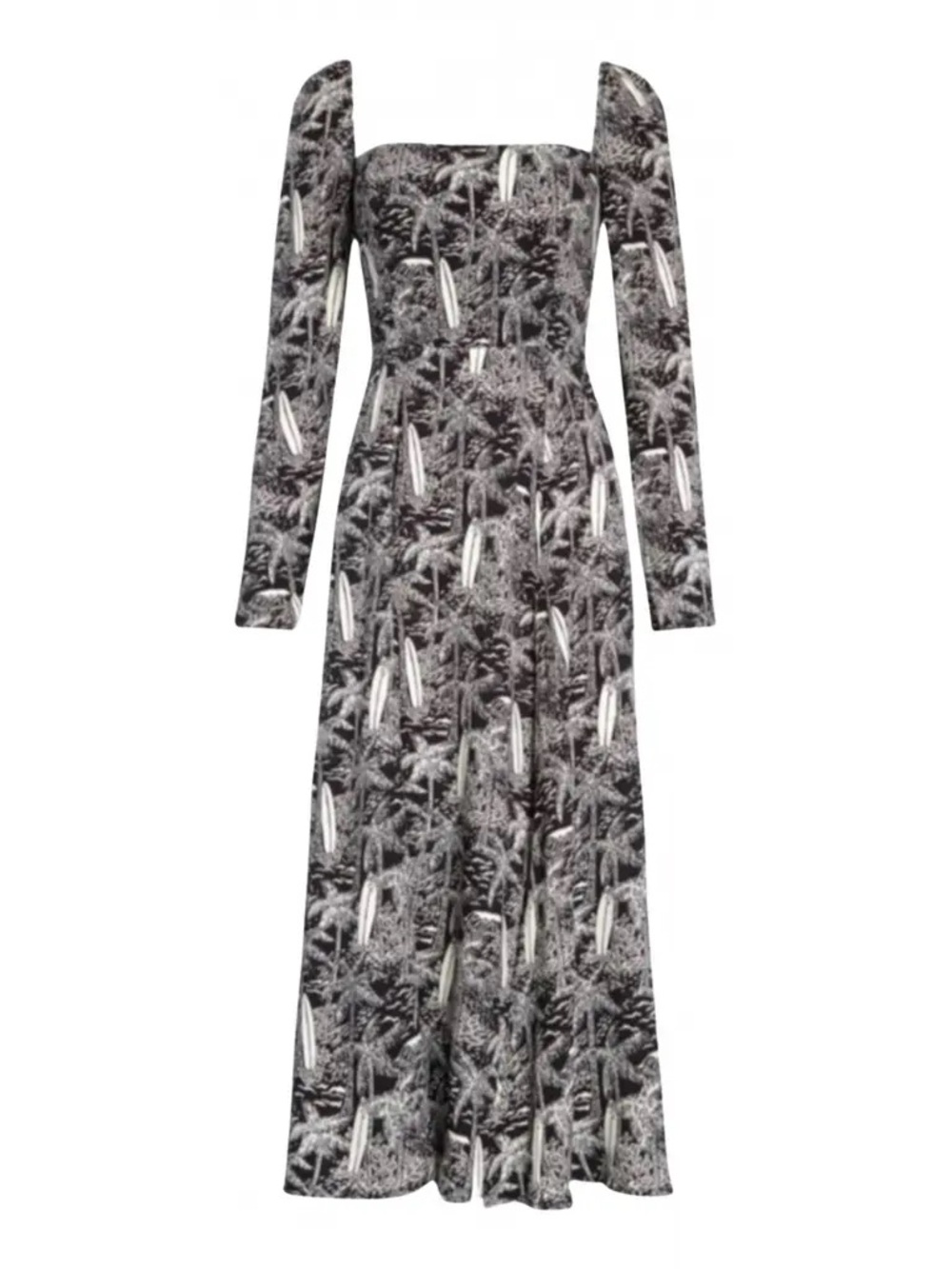 Reformation Black and White Palm-Print Midi Dress